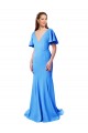 Peacock Blue V-Neck Short Sleeves V-Back Mermaid, Sheath Prom Dress / Bridesmaid Dress Townsville