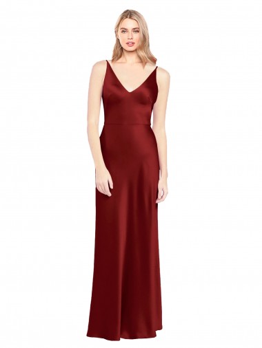 Burgundy V-Neck Sleeveless V-Back A-Line Formal Evening Gown / Prom Dress / Bridesmaid Dress Townsville