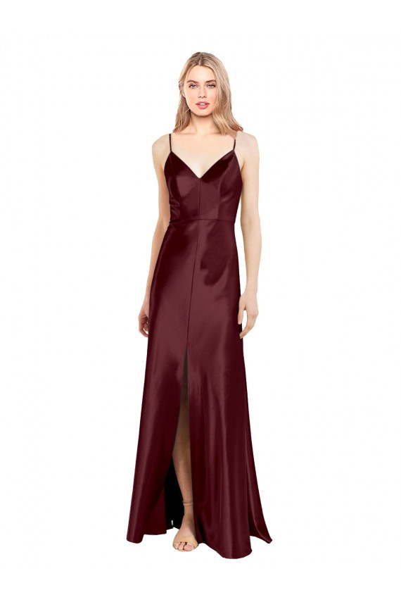 Burgundy Gold V-Neck Sleeveless A-Line Bridesmaid Dress / Evening Dress Townsville