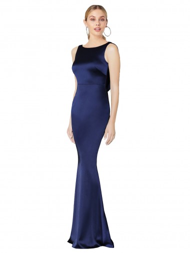 Dark Navy High Neck Sleeveless Low Back Sheath Formal Evening Gown / Prom Dress / Bridesmaid Dress Townsville