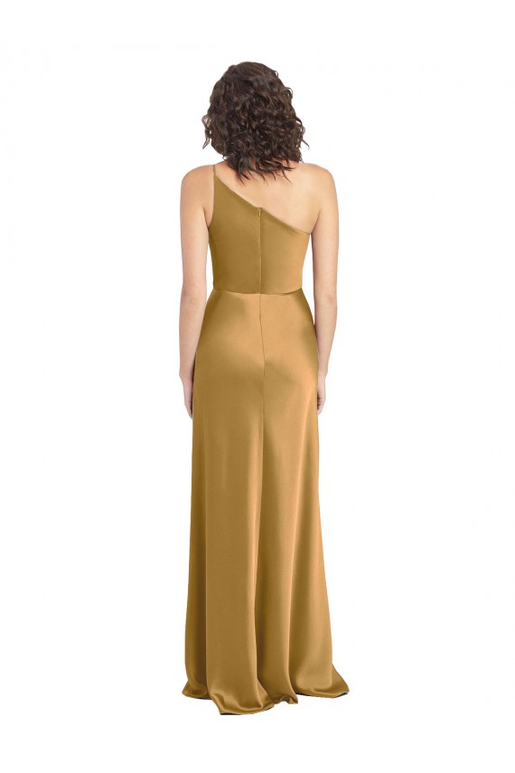 Gold One Shoulder Sleeveless Stretch Satin A-Line Formal Evening Gown / Prom Dress / Bridesmaid Dress Townsville