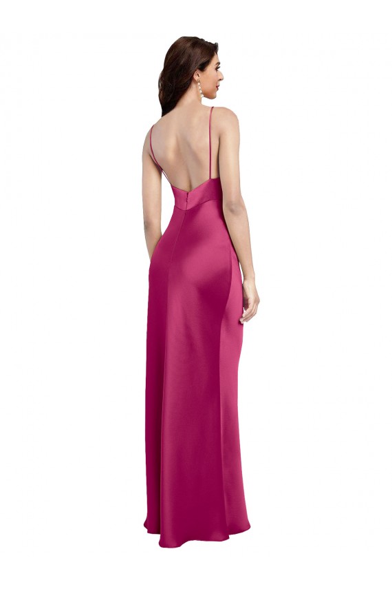 Fuchsia V-Neck Sleeveless Low Back Stretch Satin A-Line Formal Evening Dress / Bridesmaid Dress Townsville