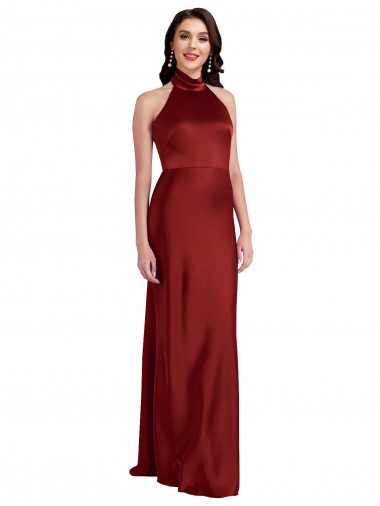 Burgundy Halter Neck Sleeveless Open Back A-Line Black Tie Evening Gown / Prom Dress / Bridesmaid Dress Townsville