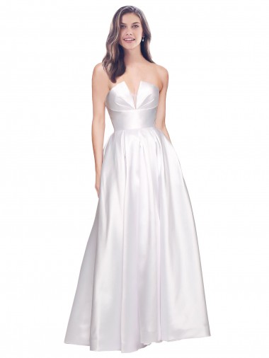 White Strapless Sleeveless Low Back A-Line Formal Evening Gown / Prom Dress / Bridesmaid Dress Townsville