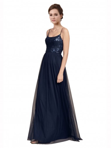 Dark Navy Spaghetti Straps Sleeveless A-Line Bridesmaid Dress Townsville