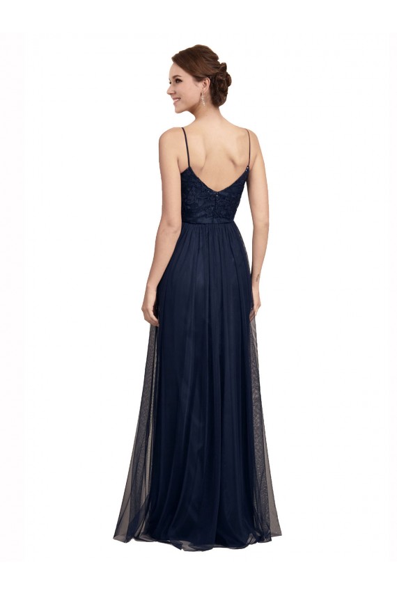 Dark Navy Spaghetti Straps Sleeveless A-Line Bridesmaid Dress Townsville