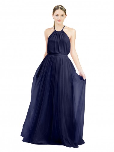 Navy Blue High Neck Sleeveless A-Line Semi Formal Evening Dress / Bridesmaid Dress Townsville