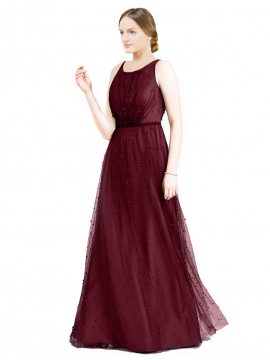 Burgundy Boat Neck Sleeveless Keyhole Back A-Line Semi Formal Evening Dress / Bridesmaid Dress Townsville