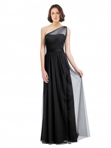 Black One Shoulder Sleeveless Tulle A-Line Bridesmaid Dress Townsville