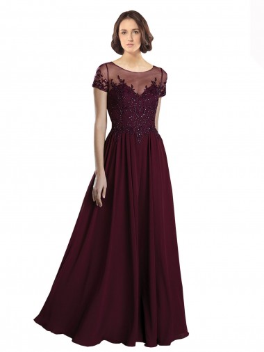 Burgundy Gold Jewel Neck Cap Sleeves A-Line Bridesmaid Dress Townsville