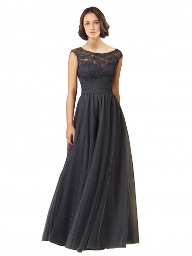 Slate Grey Bateau Neck Cap Sleeves A-Line Bridesmaid Dress Townsville