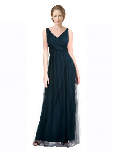 Blue V-Neck Sleeveless A-Line Bridesmaid Dress Townsville