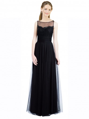 Black Illusion Neck Sleeveless Low Back A-Line Bridesmaid Dress Townsville