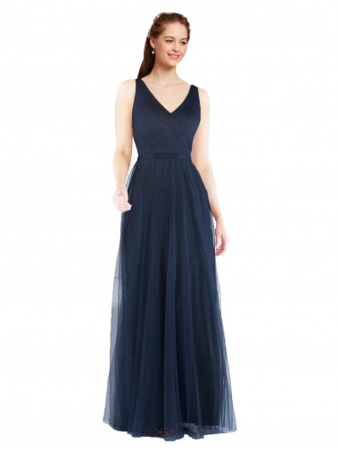 Dark Navy V-Neck Sleeveless V-Back Sheath Bridesmaid Dress Townsville