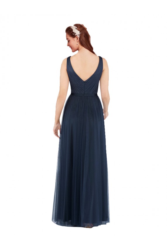 Dark Navy V-Neck Sleeveless V-Back Sheath Bridesmaid Dress Townsville