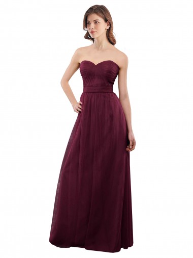 Burgundy Strapless Sleeveless Low Back A-Line Bridesmaid Dress Townsville