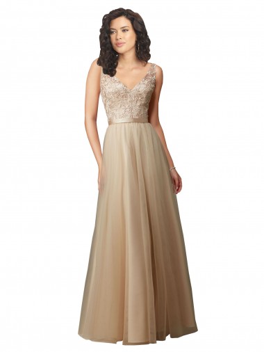 Champagne V-Neck Sleeveless V-Back A-Line Bridesmaid Dress Townsville