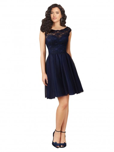 Dark Navy Bateau Neck Sleeveless V-Back A-Line Bridesmaid Dress Townsville