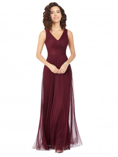 Burgundy Gold V-Neck Sleeveless A-Line Bridesmaid Dress Townsville