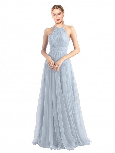 Light Sky Blue Halter Neck Sleeveless Open Back A-Line Bridesmaid Dress Townsville