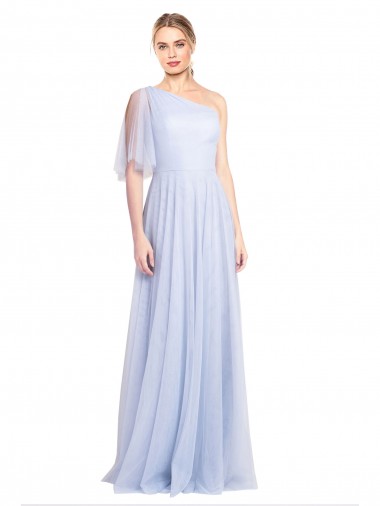 Light Sky Blue One Shoulder Flutter Sleeves A-Line Bridesmaid Dress Townsville