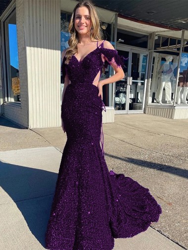 Plum Purple V-Neck Sleeveless Sheath Prom Dress / Evening Dress Townsville