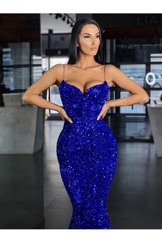 Royal Blue Spaghetti Straps Sleeveless Mermaid Evening Gown / Prom Dress Townsville