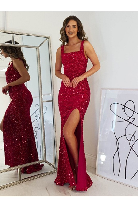 Burgundy Square Neck Sleeveless Sheath Prom Dress Townsville