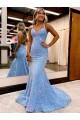 Periwinkle V-Neck Sleeveless Sheath Evening Gown Townsville