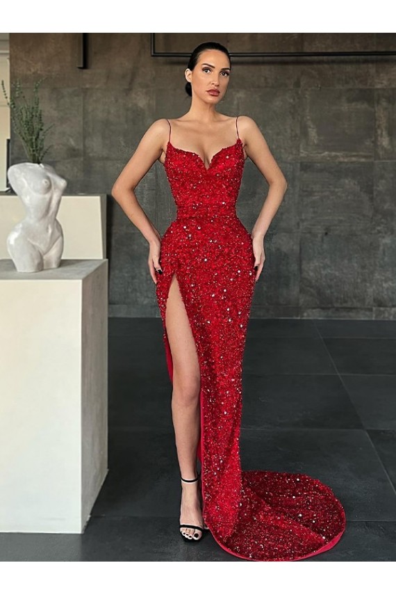 Red V-Neck Sleeveless Sheath Evening Gown / Prom Dress Townsville