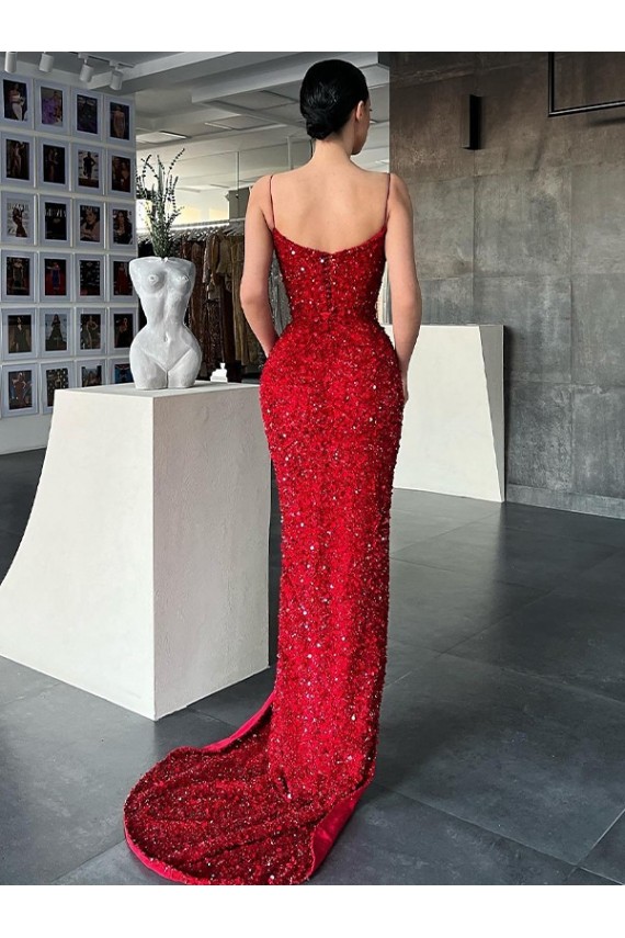 Red V-Neck Sleeveless Sheath Evening Gown / Prom Dress Townsville