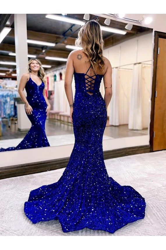 Royal Blue V-Neck Sleeveless Mermaid Prom Dress Townsville