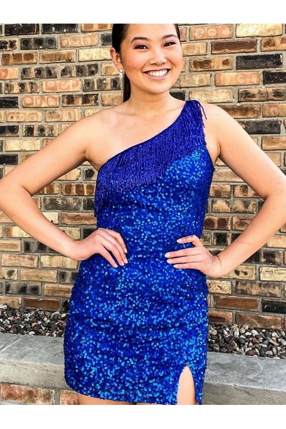 Royal Blue One Shoulder Sleeveless Sheath Homecoming Dresses Townsville