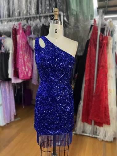 Royal Blue One Shoulder Sleeveless Sheath Homecoming Dress Townsville