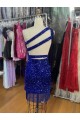 Royal Blue One Shoulder Sleeveless Sheath Homecoming Dress Townsville