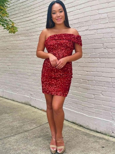 Burgundy One Shoulder Sleeveless Sheath Prom Dress Townsville