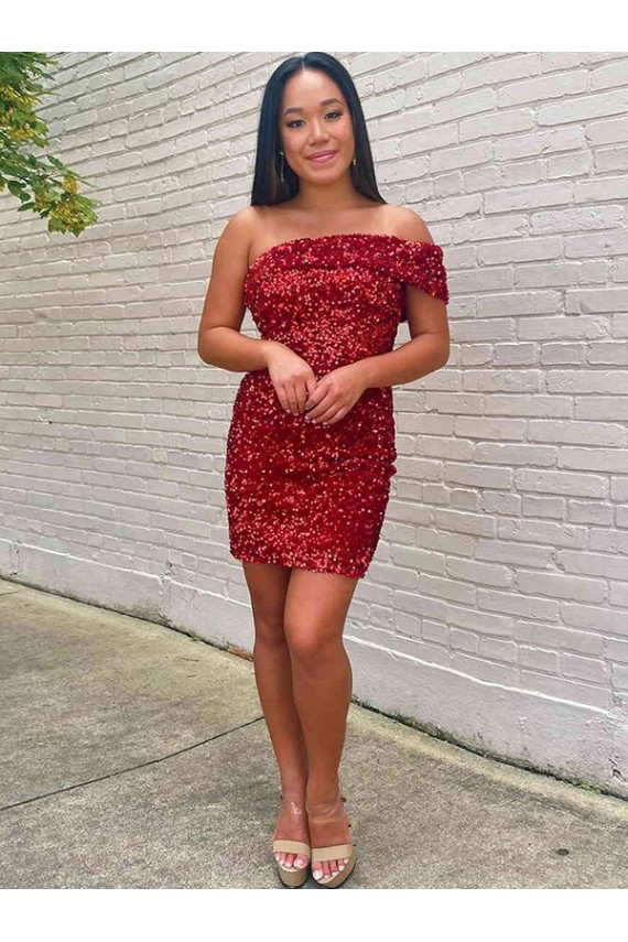 Burgundy One Shoulder Sleeveless Sheath Prom Dress Townsville