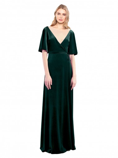 Dark Green V-Neck Flutter Sleeves V-Back A-Line Prom Dress / Bridesmaid Dress Townsville