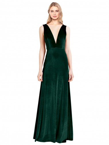 Dark Green V-Neck Sleeveless V-Back A-Line Bridesmaid Dress / Formal Dress Townsville