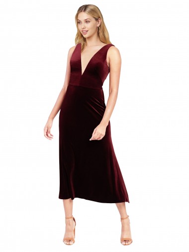 Burgundy V-Neck Sleeveless V-Back A-Line Prom Dress / Bridesmaid Dress Townsville