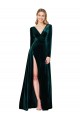 Dark Green V-Neck Long Sleeves A-Line Black Tie Evening Gown / Prom Dress / Bridesmaid Dress Townsville