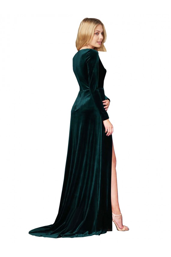 Dark Green V-Neck Long Sleeves A-Line Black Tie Evening Gown / Prom Dress / Bridesmaid Dress Townsville