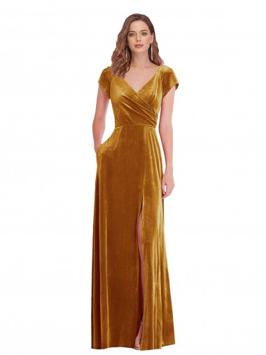 Gold V-Neck Cap Sleeves Sheath Formal Evening Gown / Prom Dress / Bridesmaid Dress Townsville