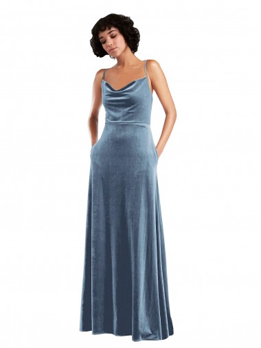 Dusty Blue Cowl Neck Sleeveless Open Back Sheath Semi Formal Evening Dress / Prom Dress / Bridesmaid Dress Townsville