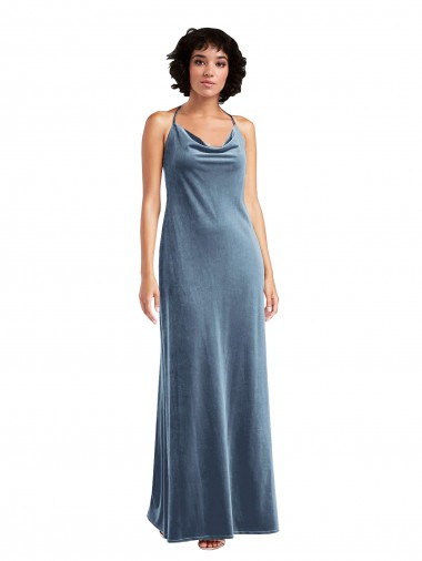 Dusty Blue Cowl Neck Sleeveless V-Back Sheath Bridesmaid Dress / Evening Dress Townsville