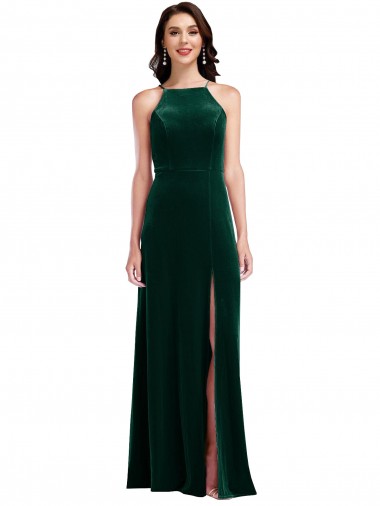 Dark Green High Neck Sleeveless A-Line Semi Formal Evening Dress / Prom Dress / Bridesmaid Dress Townsville