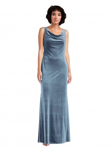 Dusty Blue Cowl Neck Sleeveless V-Back Sheath Evening Dress / Bridesmaid Dress Townsville