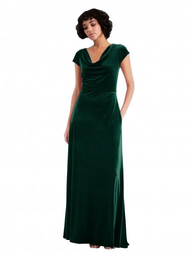 Dark Green Cowl Neck Cap Sleeves A-Line Black Tie Evening Gown / Prom Dress / Bridesmaid Dress Townsville