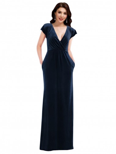 Dark Navy V-Neck Flutter Sleeves A-Line Formal Dress / Bridesmaid Dress Townsville