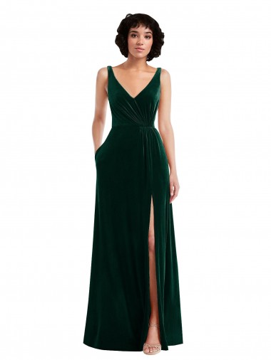 Dark Green V-Neck Sleeveless V-Back A-Line Bridesmaid Dress / Evening Dress Townsville